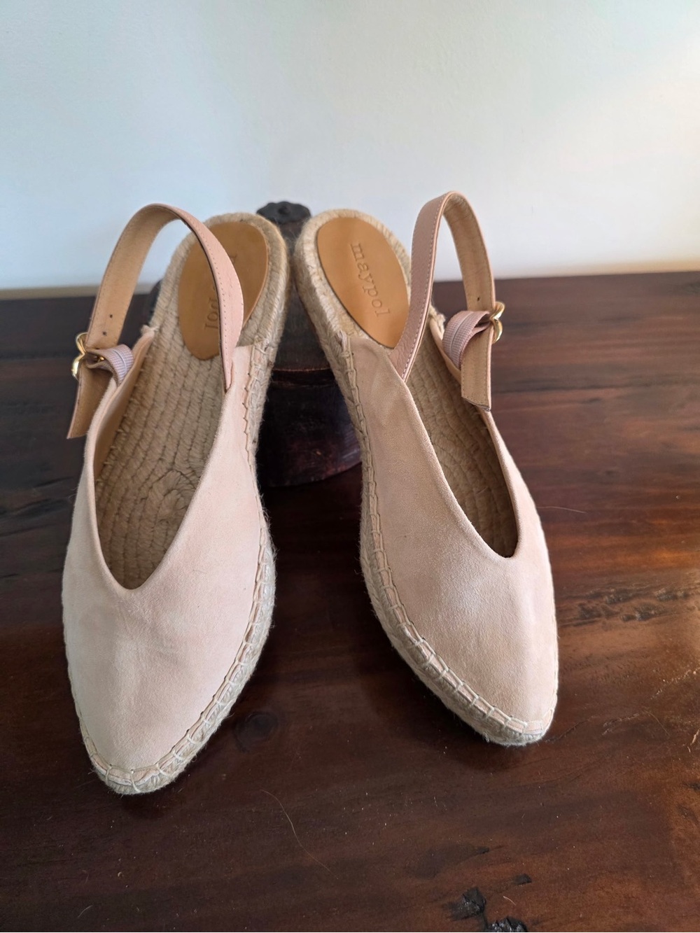 Suede Slingback Espadrille Flats in Light Beige